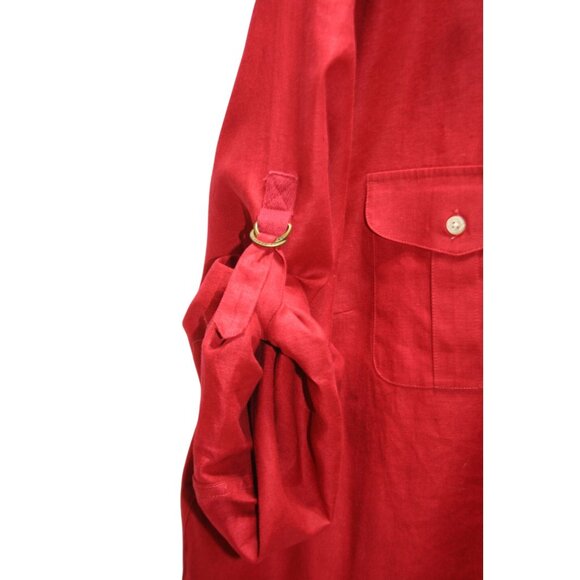 Ralph Lauren LRL Womens Red Linen Button Down Plus Size Top 3X Roll Tab Sleeve - Picture 2 of 8
